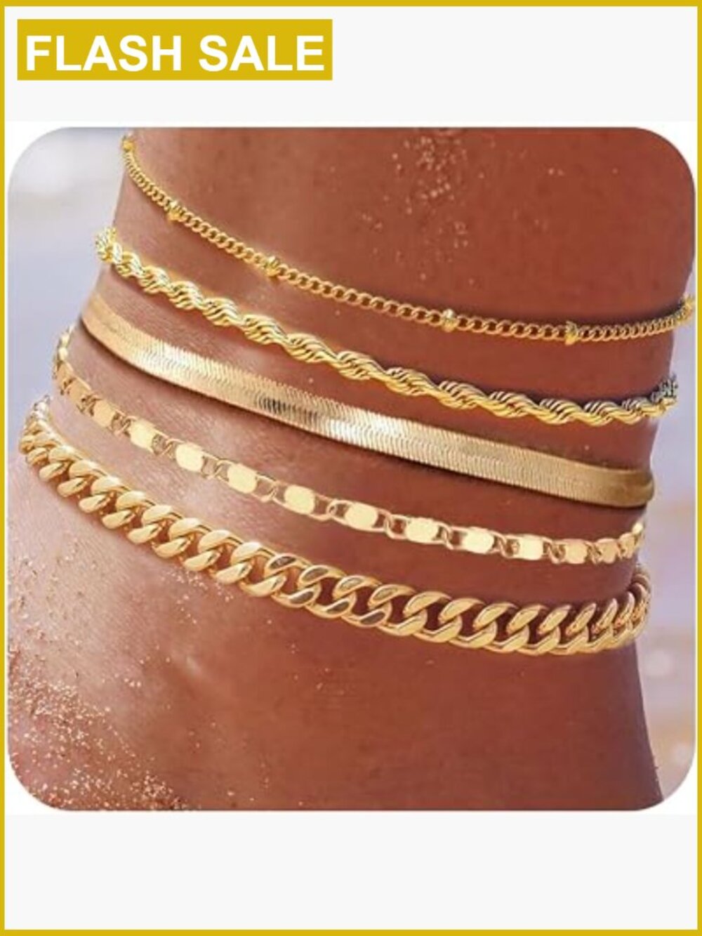Plus Size Gold Anklets For Women Big Ankles, 14K Gold Plated Adjustable Layered